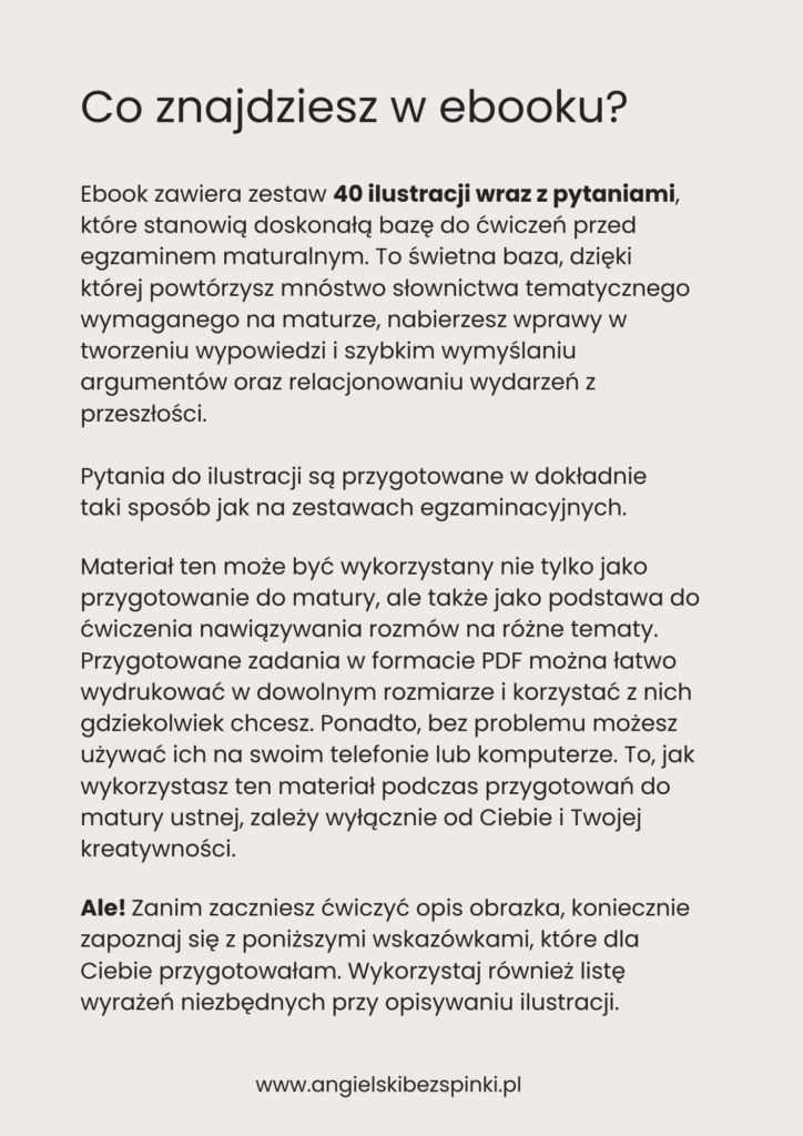 Matura ustna z angielskiego - opis obrazka EBOOK